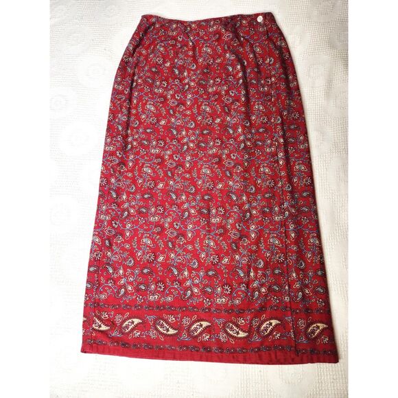 Erika & Co Red Paisley Floral Maxi Skirt Sze 12 Boho Vintage Rayon Cotton Blend - Picture 2 of 8